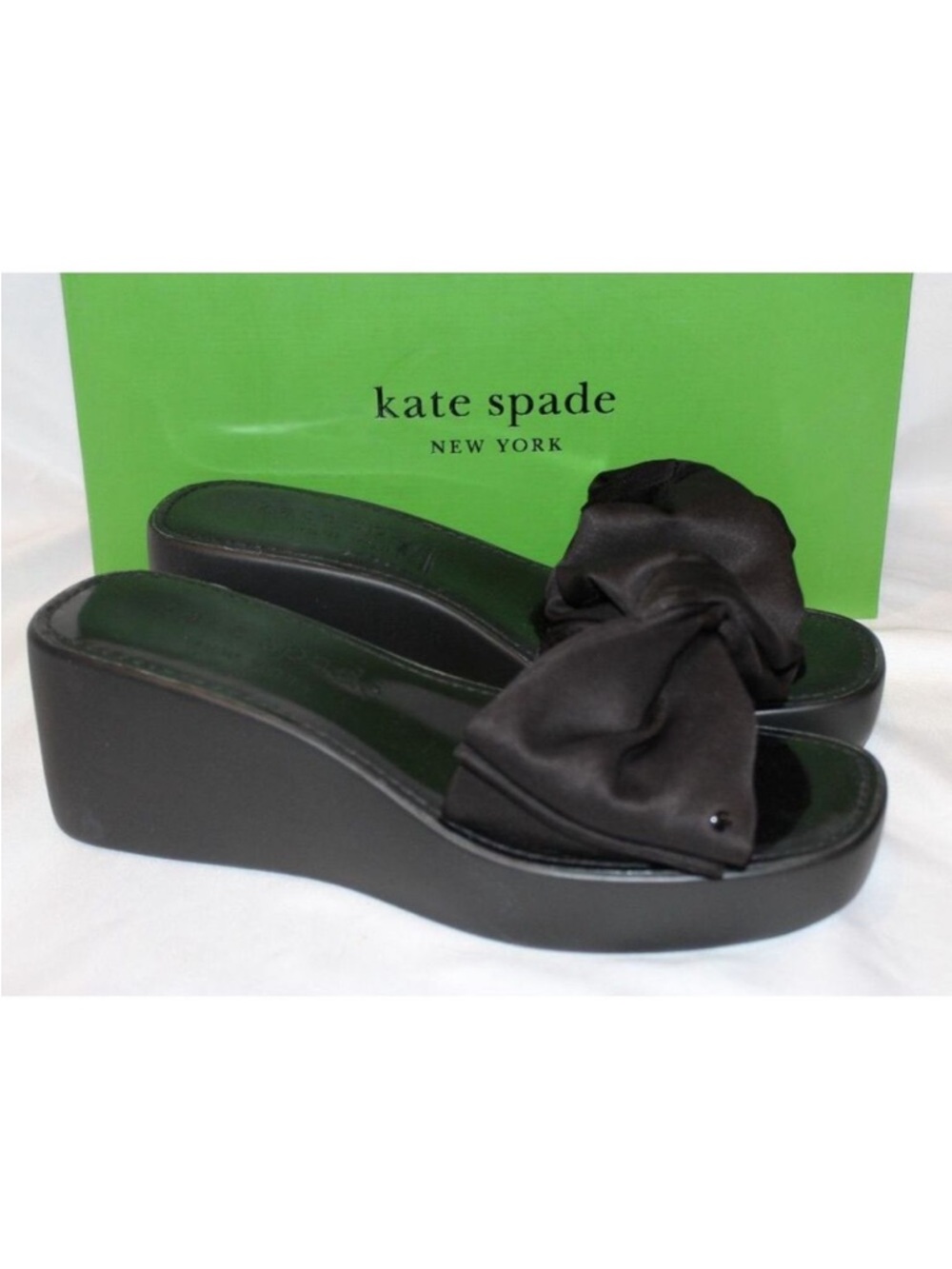 kate spade Black Satin Knot Wedge Slides